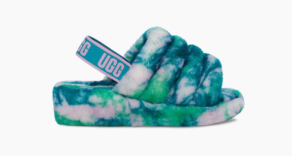 Ugg Fluff Yeah Marble - Womens Slides - Blue - NZ (5930YEDGR)